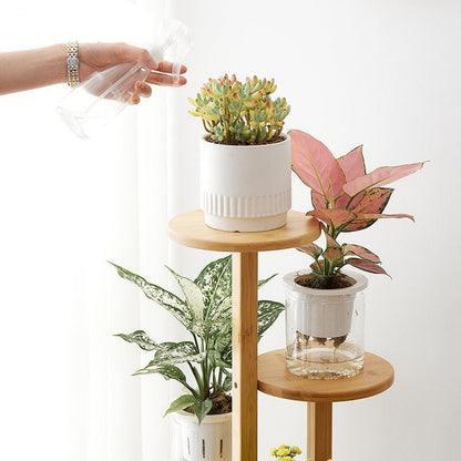 HMAKGG Bamboo Flower Stand with Wheels, 5-Tier Plant Stand 90CM Flower Shelf Balcony, Flower Steps Inside for Flower Pots, Natural Plant Shelf for Living Room Bedroom Garden, Ø19cm