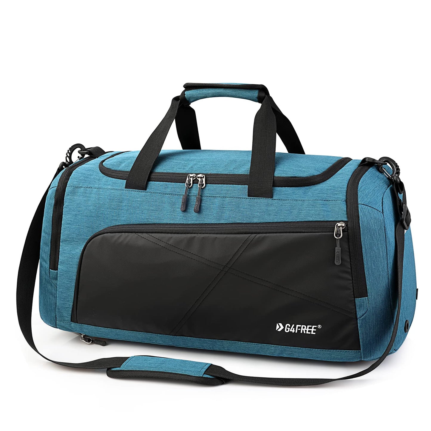 G4Free 45L Large Sport Bag & Travel Bag for Men and Women/with Shoe Compartment & Wet Pocket/Training Bag & Gym Bag & School Sports Bag/for School & Sports & Fitness & Travel, Peacock Blue/Black