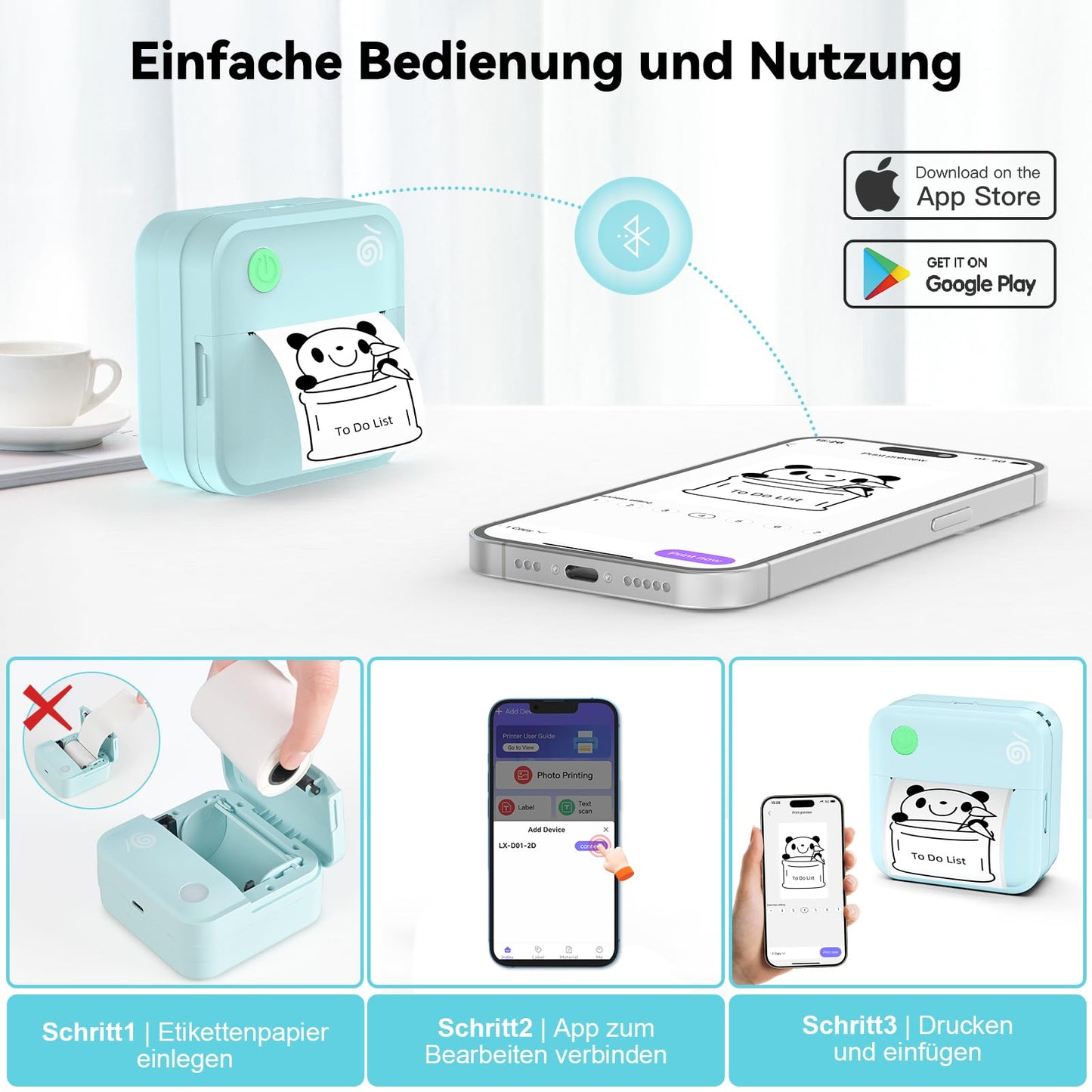 BeatCat Mini Label Printer with Tape - Bluetooth label printer for home and office organization, portable thermal sticker printer with various templates for smartphones (Blue)