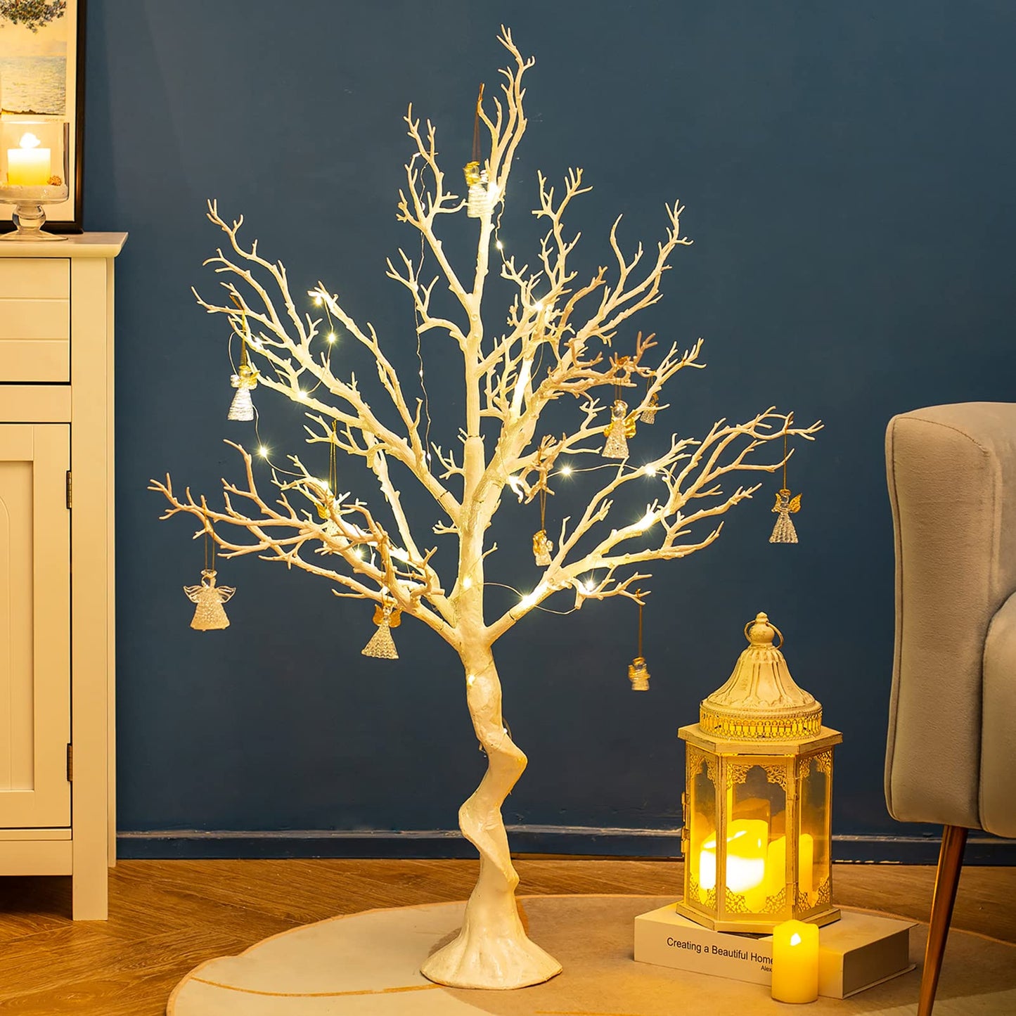 Sziqiqi 105cm White Easter Branches and Twigs Decor Tree Easter Tree Large Artificial Trees Wish Tree Wedding Deco Tree Deco Branches Easter for Indoors Outdoors Ground Engagement Christmas Birthday Party
