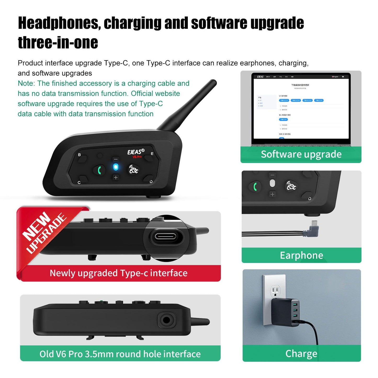 EJEAS VNETPHONE V6 Motorcycle Intercom Bluetooth Headsets 1200m up to 6 Riders DSP Noise Reduction, Waterproof, Communication System for Motorcycles, 2 Pieces.