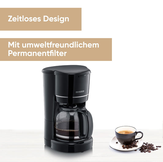 SEVERIN drip coffee maker with glass carafe, coffee machine for up to 10 cups, filter machine with glass carafe and permanent filter, black, KA 4320