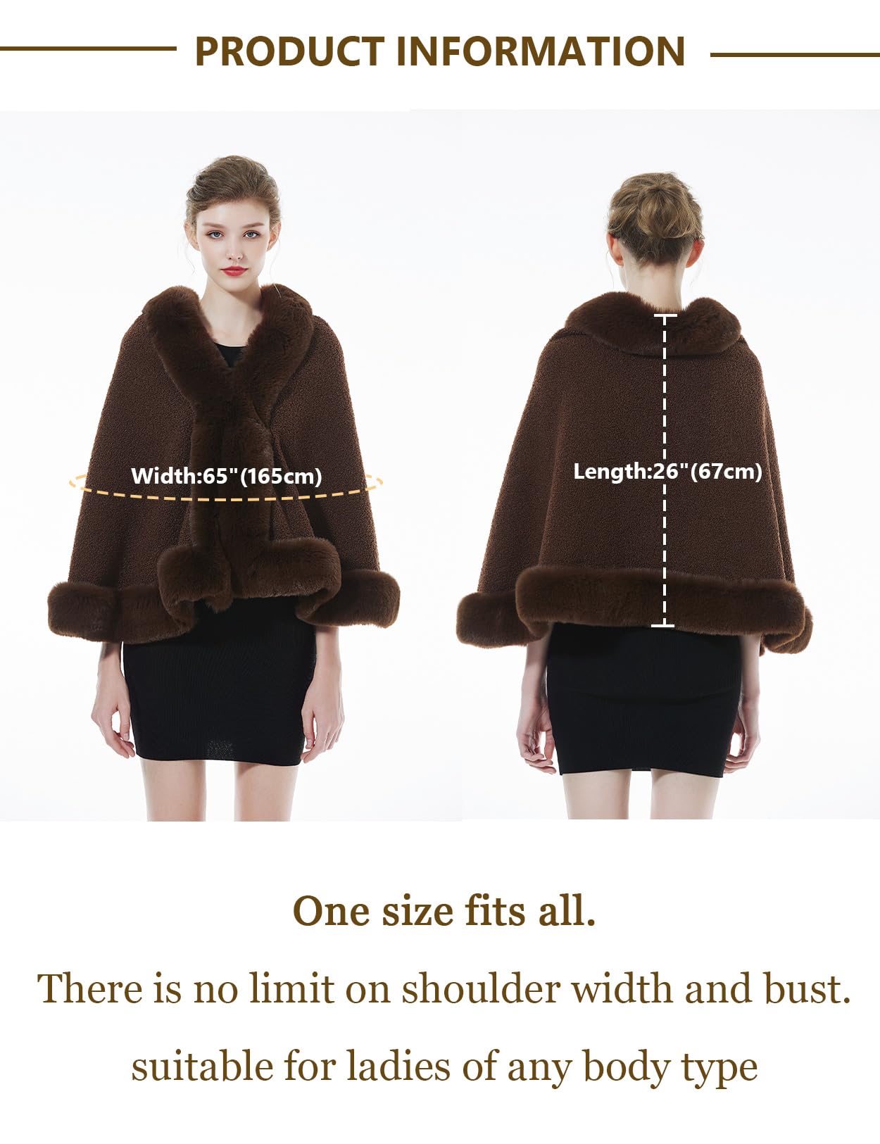 BEAUTELICATE Women's Faux Fur Shawl Bridal Jacket Bolero Winter Wedding Wrap Coat for Wedding Evening Dress 20s Costume (Brown, One Size)