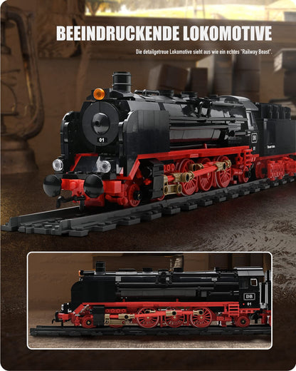 Nifeliz BR01 Retro Steam Locomotive Express Train Model Building Blocks with Tracks, Locomotive Set Train Construction Toy, Gift for Adults and Boys (1173 pieces)