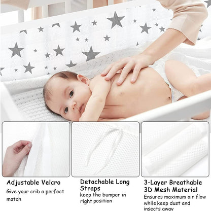 Crib Bumper Pad, 2 Pack Baby Bumper, Head Bumper for Baby Crib, Breathable Crib Bumper, Baby Crib Breathable Protection, Bumper Pads for Toddler Beds, Crib Rail Padding.