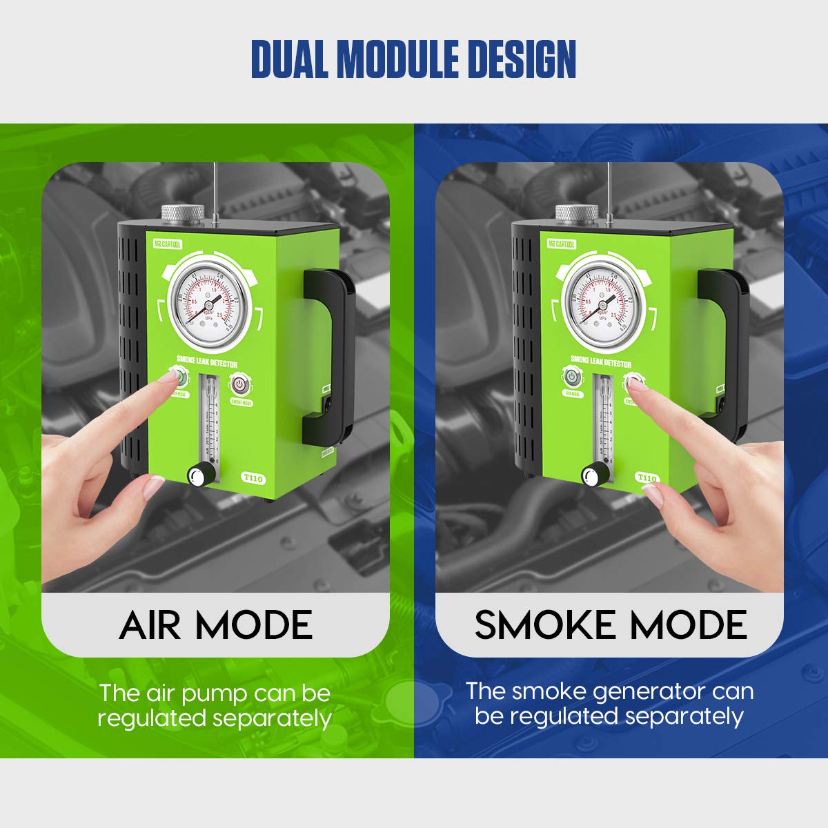 MR CARTOOL T110 Automotive Smoke Machine Leak Detector, EVAP Fuel Leak Detector 12V Smoke Machine Vehicle Lines Leak Tester Test Device for Vehicle Automotive Motorcycles