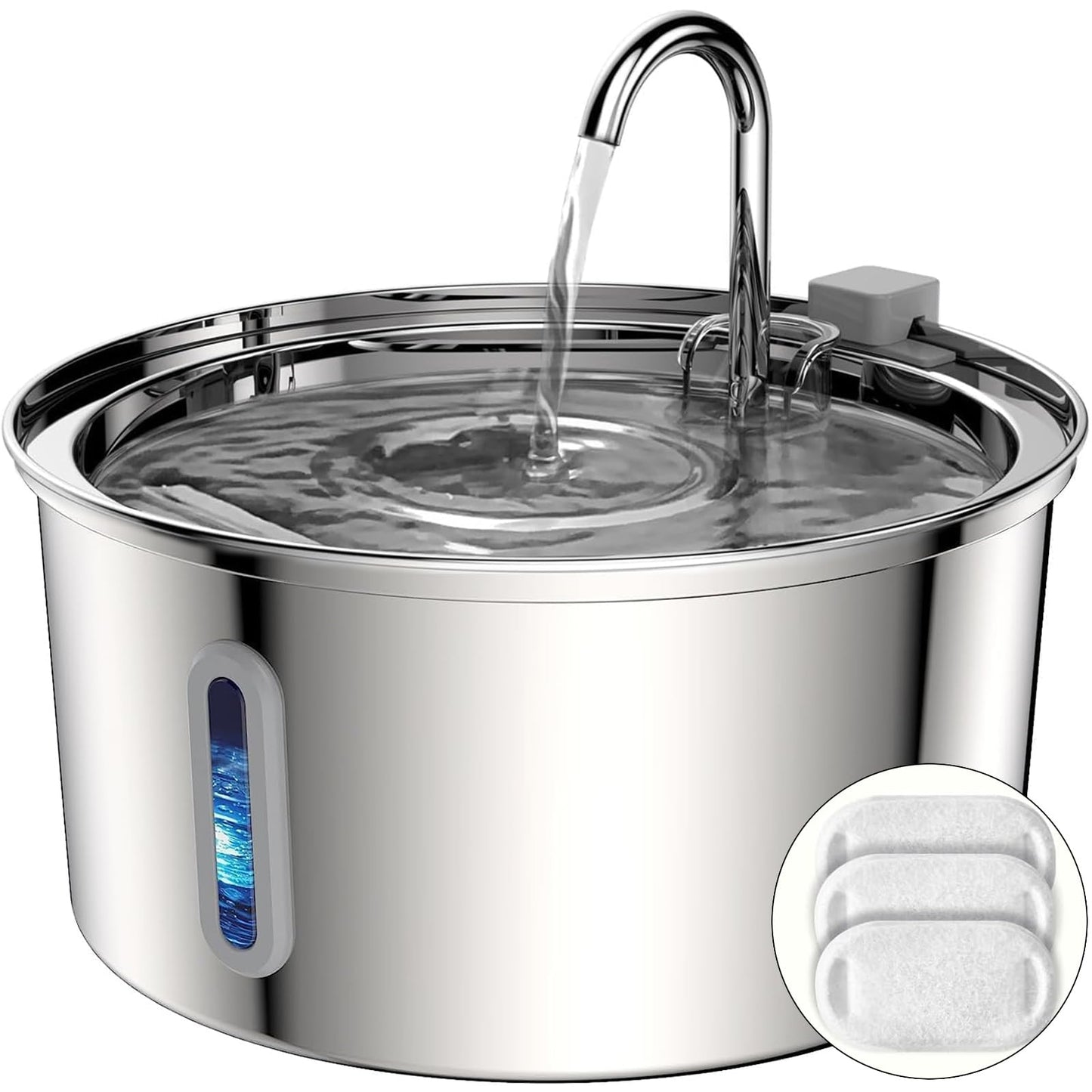 TOMXCUTE Cat Fountain Stainless Steel with Window, 3.2L Water Tap Drinking Fountain for Cats Terriers, Cat Drinking Fountain Dishwasher Safe, Quiet Pump, Double Filter Hygienic