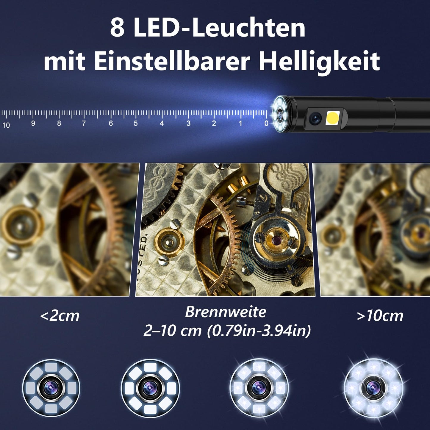 Endoscope camera with light, 1920P HD tube camera with dual lens, IP67 waterproof endoscope with 8+1 LEDs, 5M semi-rigid cable, inspection camera for Android iOS mobile phones, sewer pipe camera.