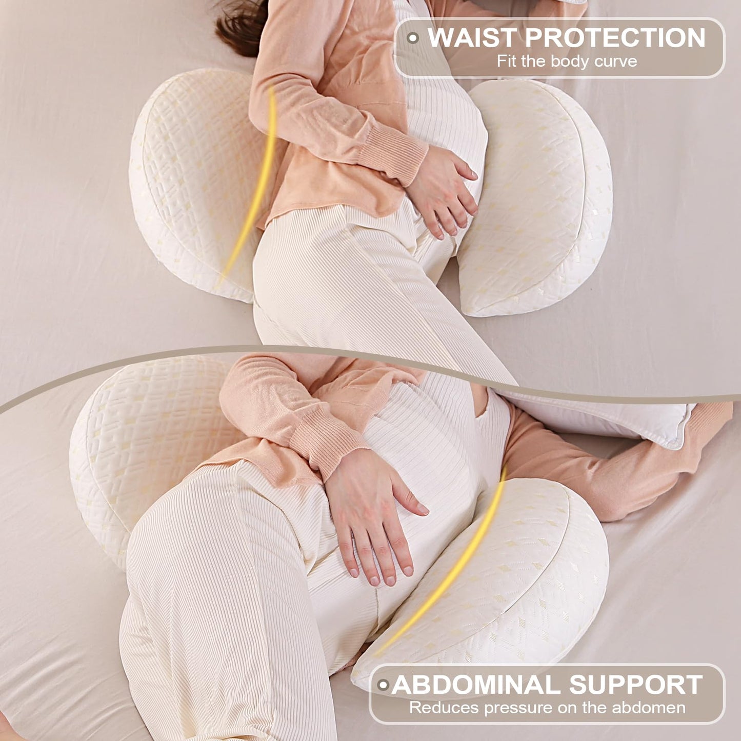 The SHANNA New Pregnancy Pillow is adjustable and comfortable for adults. It is a full body support pillow that can also be used as a nursing pillow. The cover is removable and washable. It is white in color.
