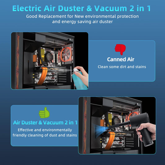 McBazel 2 in 1 Electric Air Duster Keyboard Cleaner, Rechargeable Handheld Vacuum with Power Indicator 43000/47000/51000rpm Speed/8 Nozzles & Brush for Office/Car/Sofa