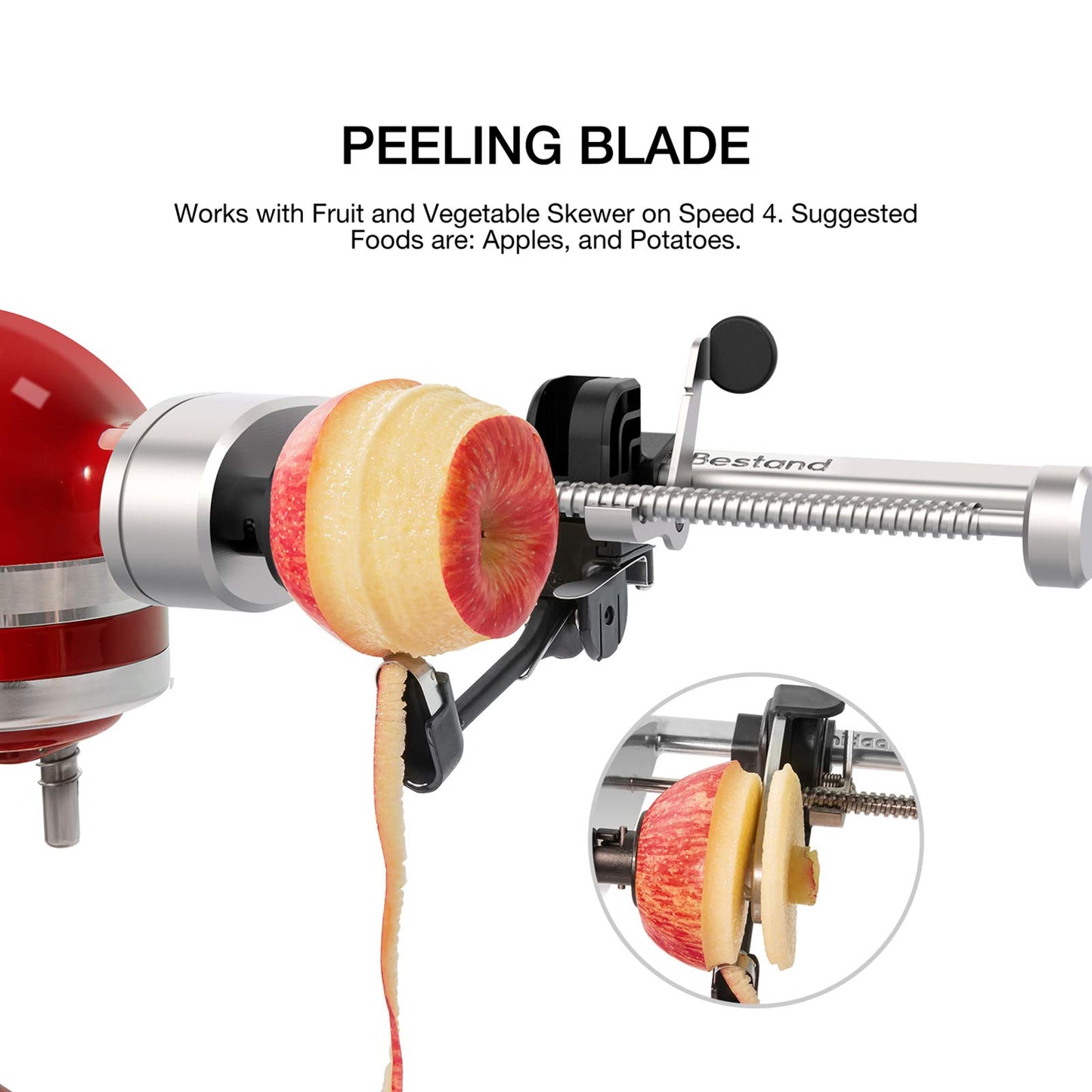 Compatible with KitchenAid stand mixers, this spiralizer attachment comes with 5 blades, peeler, and slicing disk. It's a vegetable slicer, not the brand's spiralizer.