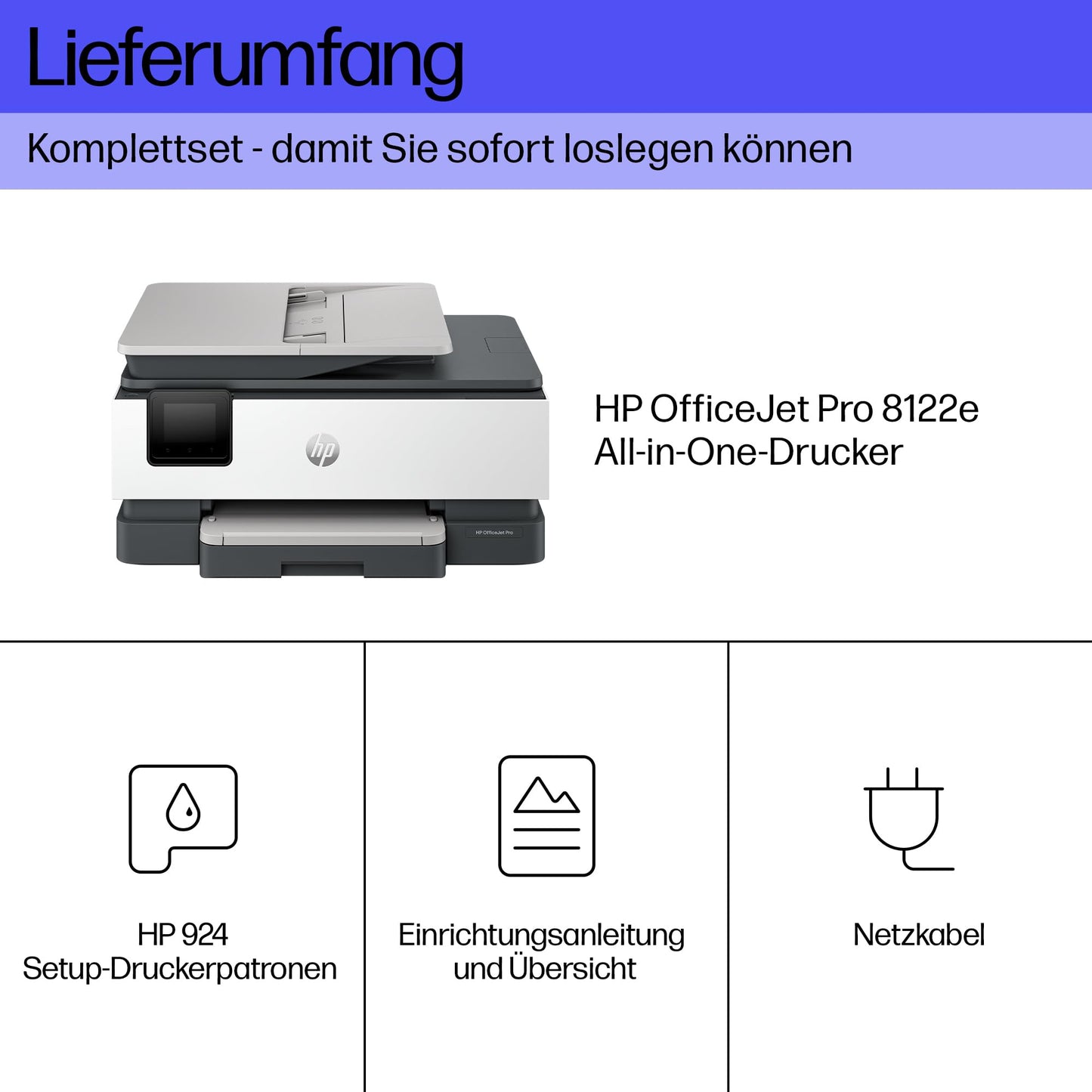 HP OfficeJet Pro 8122e All-in-One Printer, Instant Ink enabled, HP+, Printer, Scanner, Copier, Fax, WiFi, LAN, Duplex, HP ePrint, Airprint, Basalt