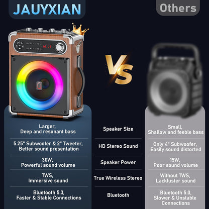 JYX Karaoke system with 2 wireless microphones, Portable PA system Karaoke speaker with adjustable treble/bass and LED lights, Supports TWS, USB/TF/FM radio, Recording function, Perfect for parties, indoors, and outdoors.