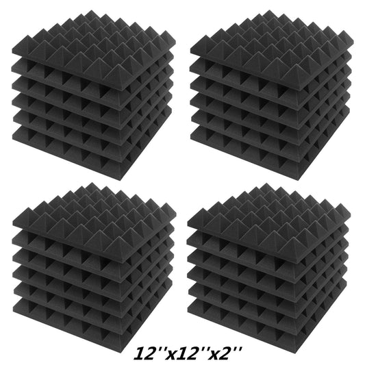 JBER Acoustic Sound Foam Panels, 24 Pack 5 x 30 x 30 cm Charcoal Soundproof Treatment Studio Wall Padding Sound Absorbing Fireproof Pyramids Black Wall Plate