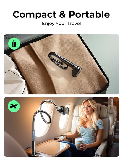 LISEN swan neck tablet holder for bed [2 clips] tablet stand 360° rotatable Kindle holder, universal tablet holder with iPhone 16 15 series iPad Pro Galaxy Tabs from 4 to 12.9 inch devices