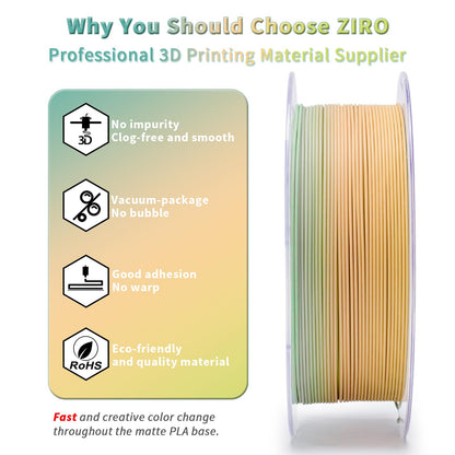ZIRO Matt Multicolor PLA Filament 1.75mm, Fast Color Changing Matte 3D Printer Filament, 1kg Spool for Most FDM 3D Printers, Dimensional Accuracy +/-0.03mm, Cool Dawn.