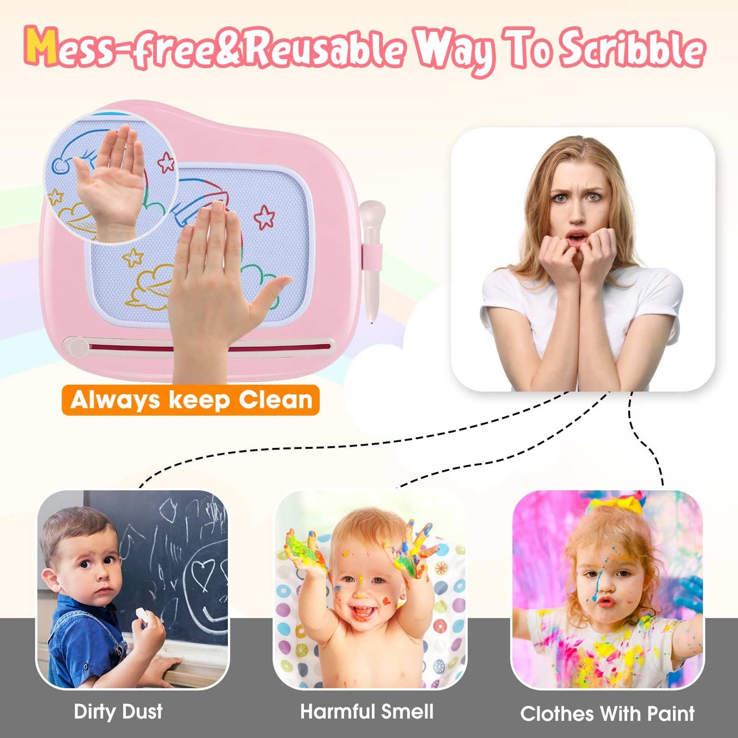 Smasiagon kids' toy for ages 1 and up, magnetic drawing board in colorful design with 4 legs, perfect gift for 1 2 3 year old girls and boys (pink)