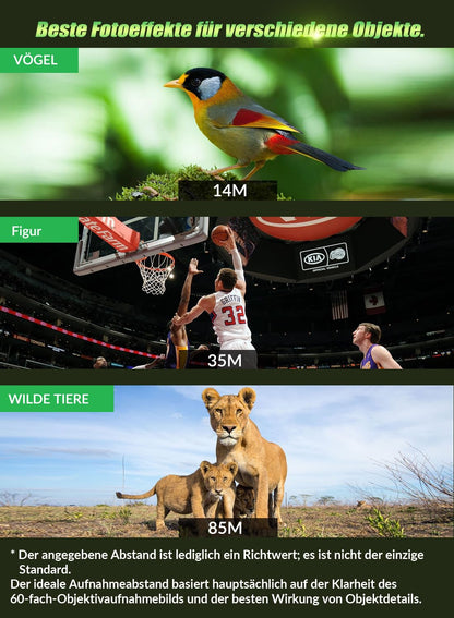Apexel powerful 60x telephoto lens for iPhone, mobile camera lens with shutter and tripod for moongazing/watching games.