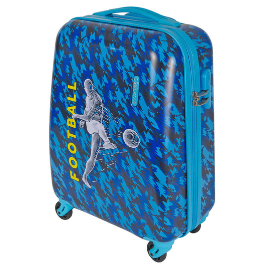 PERLETTI Blue Kids Suitcase Soccer Player - Children's Trolley Hand Luggage Lightweight 4 Wheels and Combination Lock - Hard Shell Cabin Bag Cabin Trolley Boy - Suitcase Lufthansa Ryanair 51x35x20 cm (Soccer, XS)