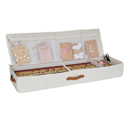 LOVE IT STORE IT Premium Gift Wrap Organizer - High-quality fabric gift wrap storage with compartments for ribbons - Beige - 90x30x12 cm