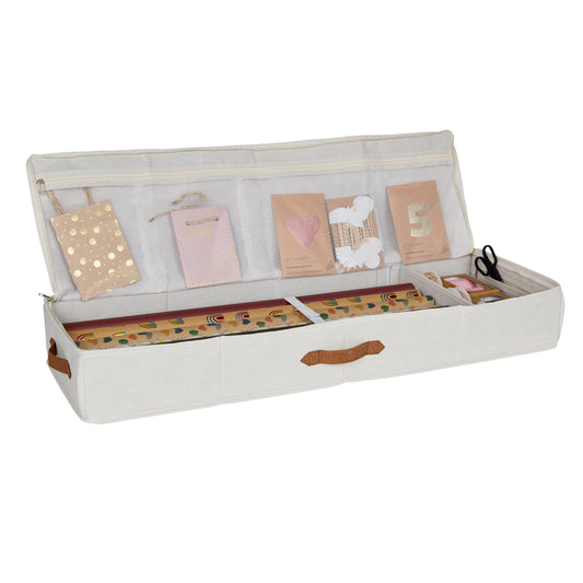 LOVE IT STORE IT Premium Gift Wrap Organizer - High-quality fabric gift wrap storage with compartments for ribbons - Beige - 90x30x12 cm
