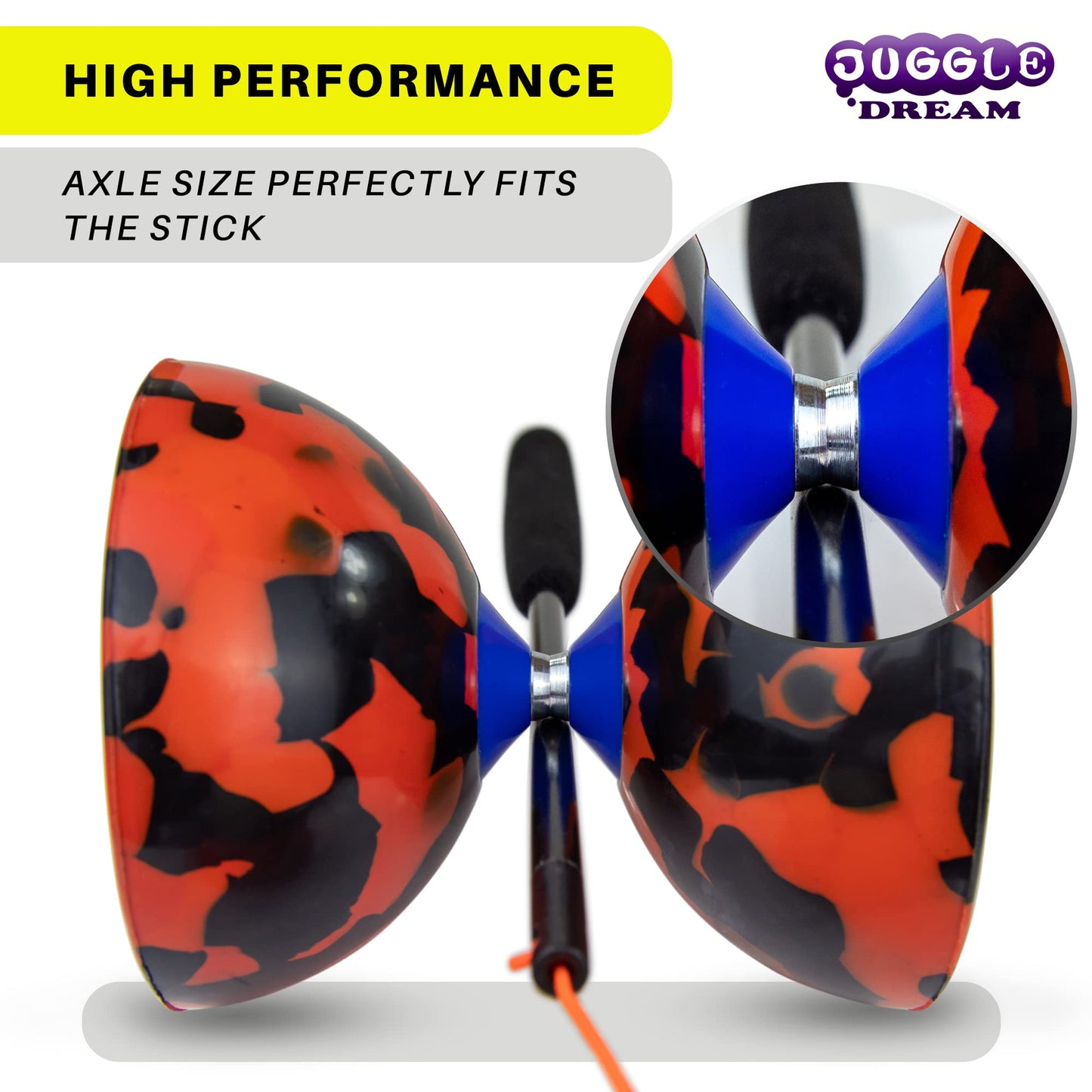 Juggle Dream Jester Diabolo Set - Fixed axle professional diabolo with Superglass handsticks, online instructional video - Juggling toy (Black/Red)