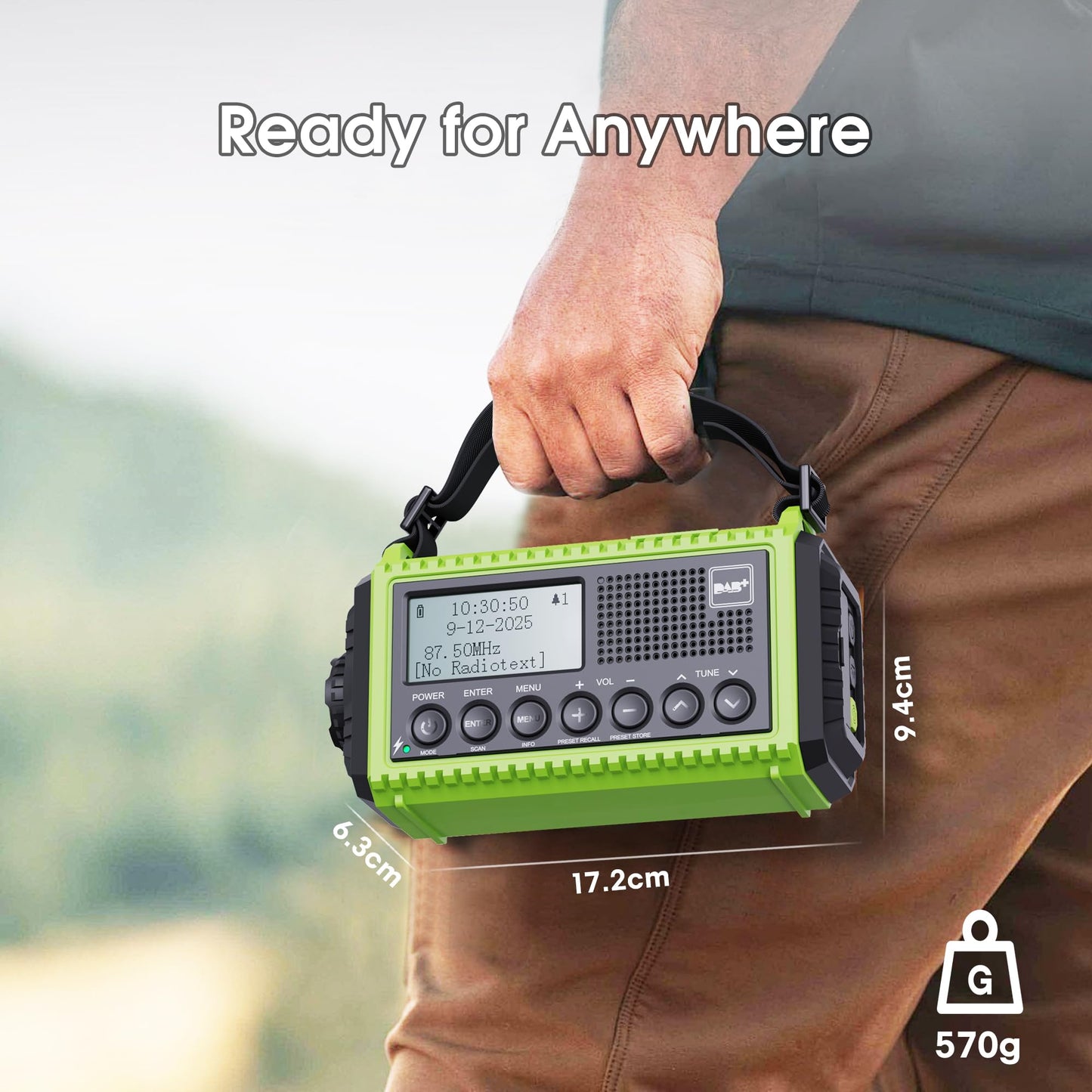 Crank radio DAB/DAB+, emergency radio with 5000mAh rechargeable battery, FM radio, battery radio emergency equipment with LED flashlight & reading light, SOS alarm for camping, emergencies & blackout.