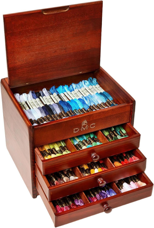 DMC wooden storage box, including 120 threads