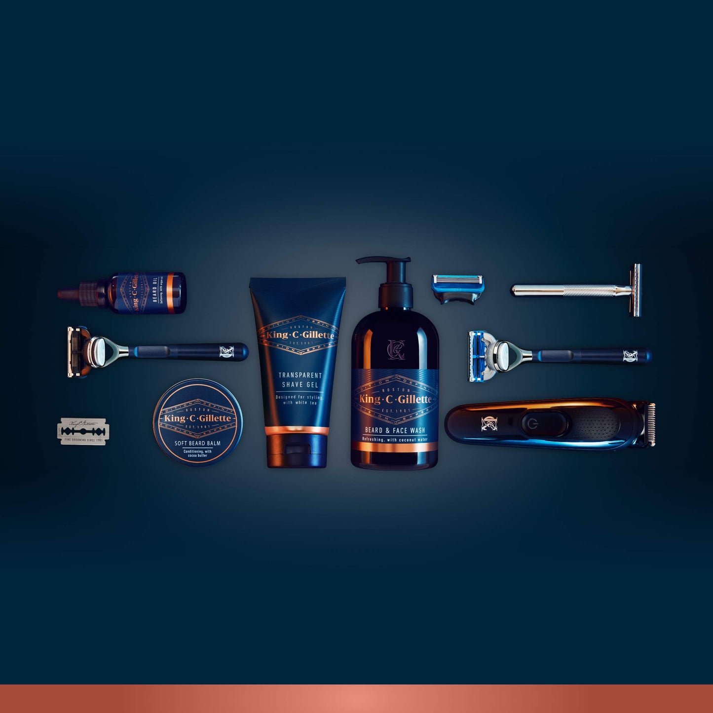 King C. Gillette gift set with safety razor for men and beard care, razor + 5 razor blades + shaving gel + beard shampoo, shaving set gift for men