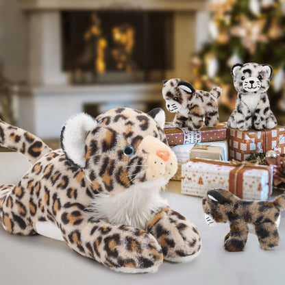 MorisMos 45cm Giant Leopard Stuffed Animal XXL with 3 plush babies in the belly, large lying plush cheetah Leopard XXL, Fluffy plush toy leopard teddy gift for kids
