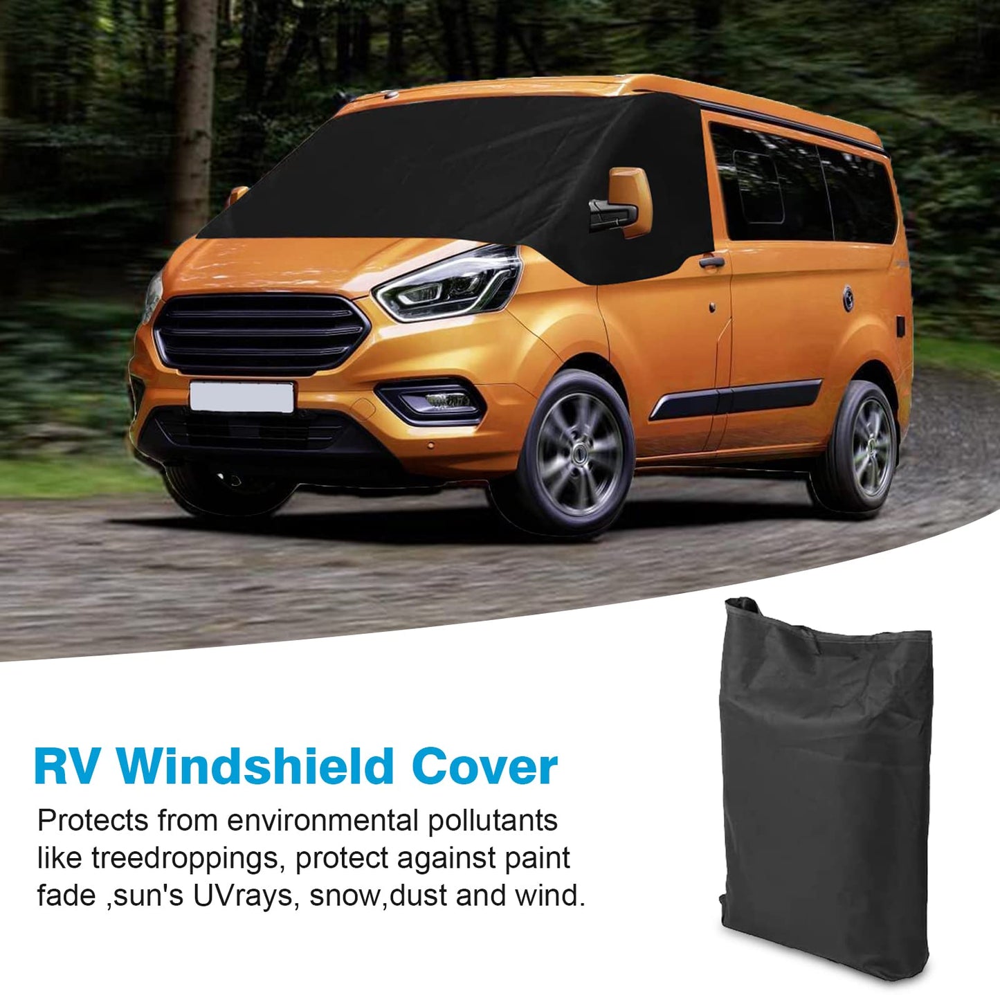 LIROPAU Front Windshield Wrap Cover Replacement Compatible with All Ford Transit Custom, Car Windshield Cover, Front Windshield Window Sunshade Auto Front Windshield Weatherproof Curtain Camping