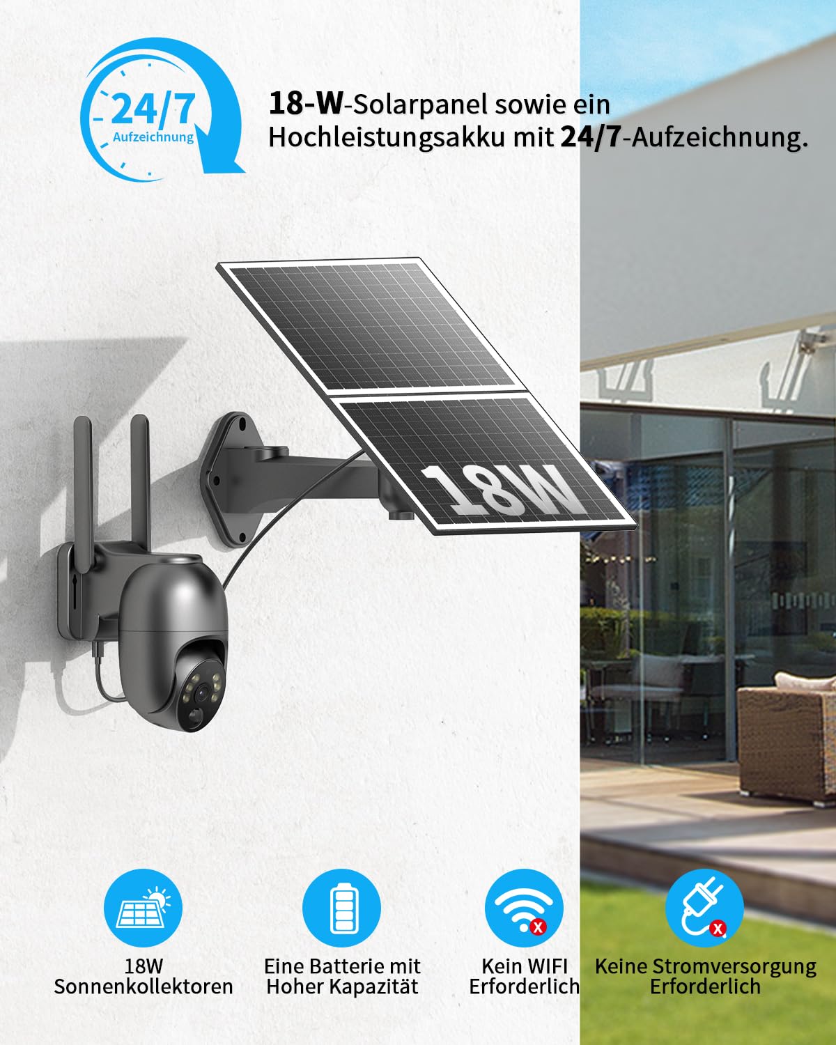 NUASI 4G LTE surveillance camera with SIM card Outdoor 18W Solar Panel, Wireless Solar PTZ surveillance camera Without WiFi Outdoor with PIR motion sensor, 2K color night vision, 355°/105°, 2-way audio, IP66