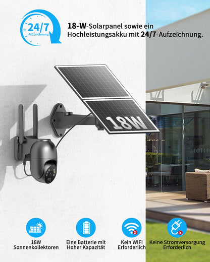 NUASI 4G LTE surveillance camera with SIM card Outdoor 18W Solar Panel, Wireless Solar PTZ surveillance camera Without WiFi Outdoor with PIR motion sensor, 2K color night vision, 355°/105°, 2-way audio, IP66
