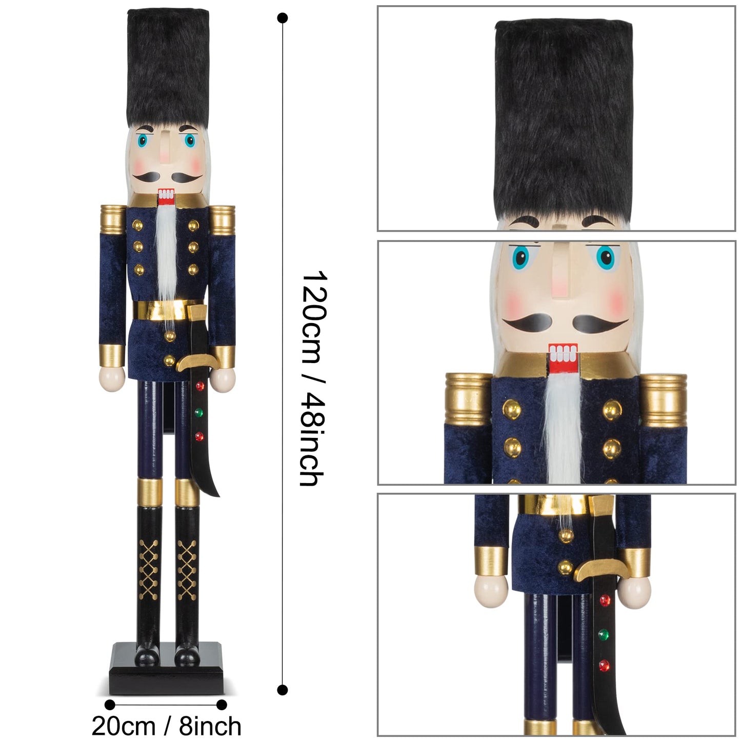AI Store 120 cm Christmas Nutcracker Life Size Large XXL Wooden Nutcracker Figure Christmas Decoration (Blue Soldier)