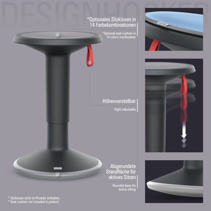 Interstuhl UPis1 - ergonomic sitting stool with rocking effect - height adjustable - stool with non-slip base & tilt protection - office stool (Black, UP Design Stool)