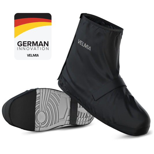 VELMIA Shoe Covers Waterproof Black I Rain Protection for Shoes on Bike with Reflective Material and Reinforced Toe I Rain Shoe Covers Bike