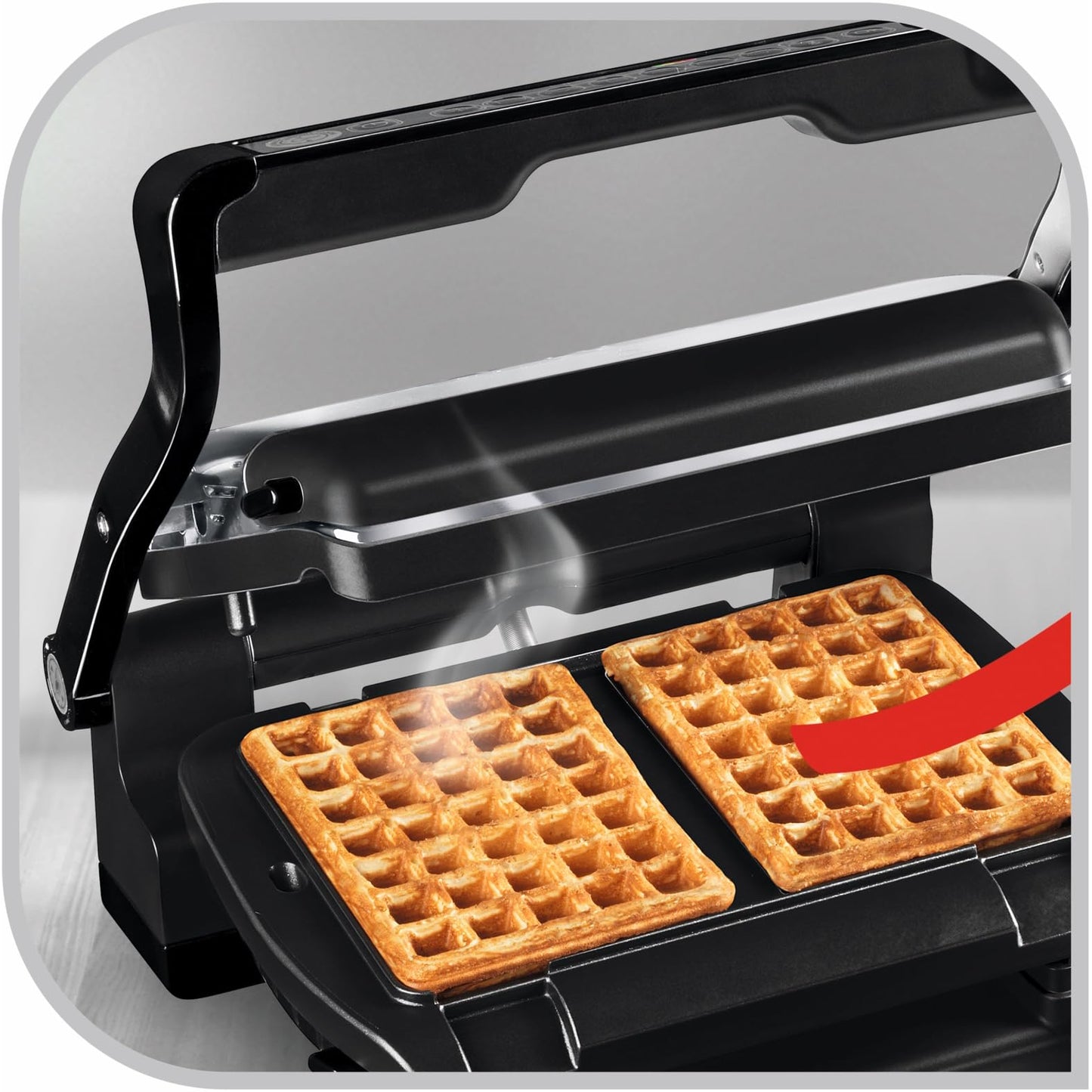 Tefal OptiGrill Waffle Plates, compatible with OptiGrill+ and Elite models, includes ladle, black, XA7248.