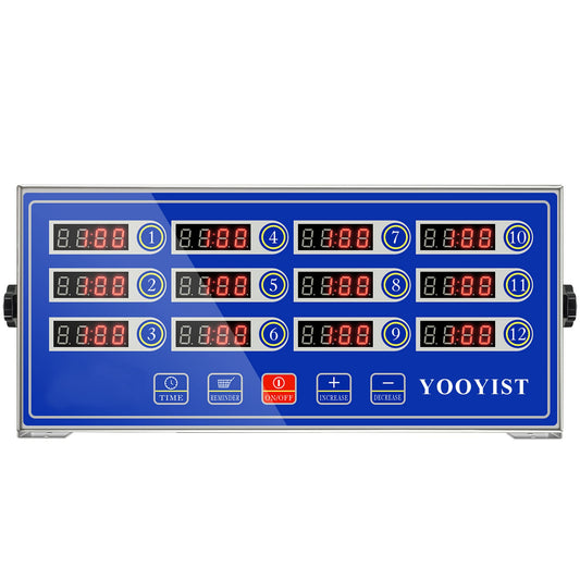 YOOYIST Commercial 12-Channel Kitchen Timer Digital Restaurant Timer Professional LED Adjustable Alarm Cook Reminder for Food Truck Fryer Baking Pizza Coffee