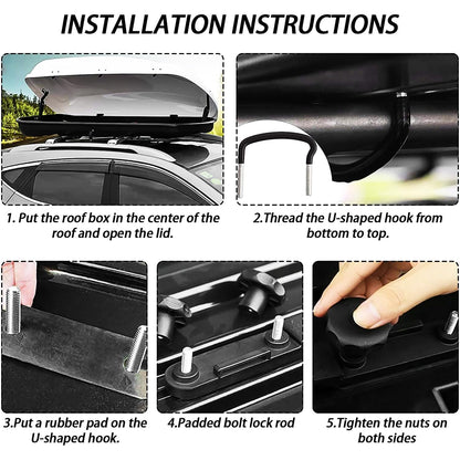 4 sentence roof box mounting U-bolts, universal car van mounting fitting kit, U-bolt clamps 85mm inner width installation accessory set with 8 locking nuts and 2 straps round adhesive stickers