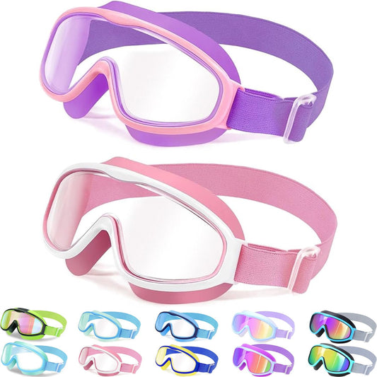 Vvinca Kids Swim Goggles with Comfort Fabric Strap Wide Angle Anti-Fog/UV Protection Waterproof Swim Goggles for 3-14 years