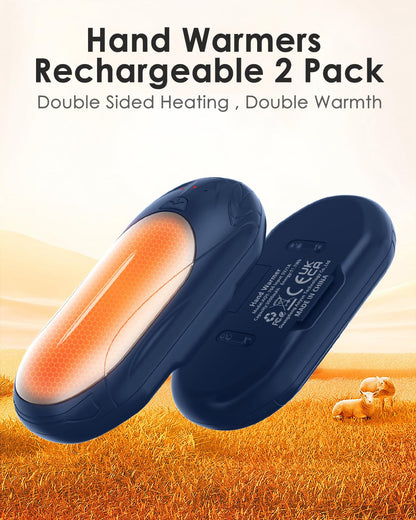 BOSONER Electric Hand Warmer Rechargeable Pocket Heater: 2-Pack 6000mAh Rechargeable Electric Hand Warmer Portable USB Heater - Gift for Women Men (Blue Silver, One Size)