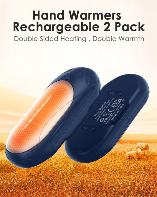BOSONER Electric Hand Warmer Rechargeable Pocket Heater: 2-Pack 6000mAh Rechargeable Electric Hand Warmer Portable USB Heater - Gift for Women Men (Blue Silver, One Size)