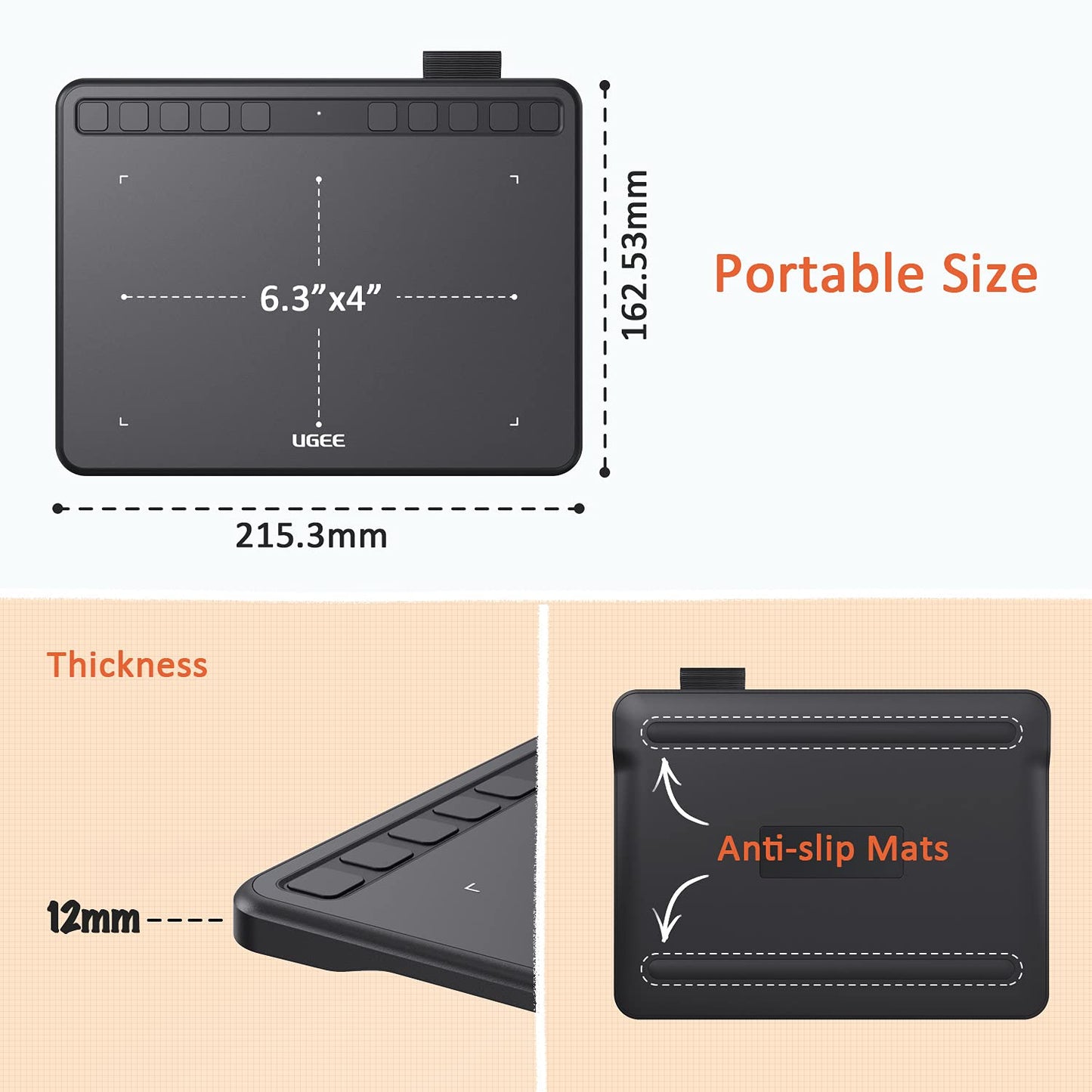 UGEE S640 graphic tablet for PC, digital drawing tablet with pen 8192 pressure sensitivity 10 express keys Pen tablet compatible with Windows Mac Linux Android