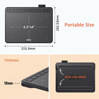 UGEE S640 graphic tablet for PC, digital drawing tablet with pen 8192 pressure sensitivity 10 express keys Pen tablet compatible with Windows Mac Linux Android