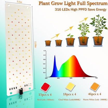 EWITTTI Plant Lamp LED Full Spectrum, Plant Light for Seed Starting, 316 LEDs Plant Grow Light for Indoor Plants with 3/9/12H Timer, 10 Levels of Brightness (4pcs)