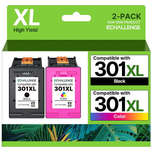 EChallenge 301 XL for HP 301 printer cartridges Multipack 301XL ink cartridges Replacement 2540 1000 1010 1050 Envy 4500 5534 4502 Officejet 2620 2622 (1 Black 1 Color, 2-Pack) cartridges