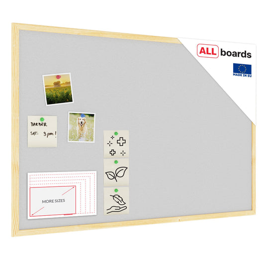 ALLboards light grey pin board with wooden frame 90x60cm cork board cork board pin board cork grey surface