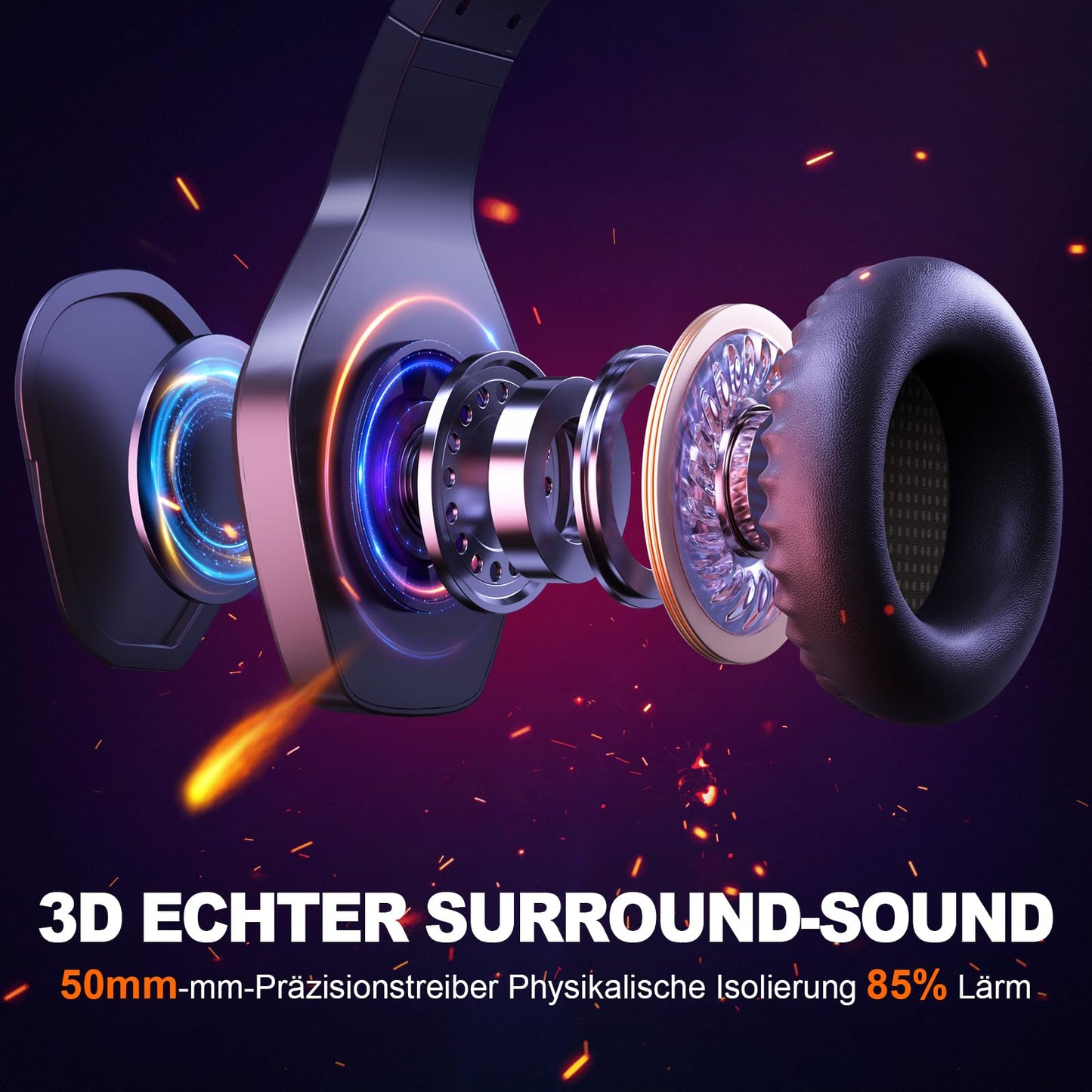 Krysenix PG1 RGB Gaming Headset for PS4, PS5, PC, Nintendo Switch, Xbox. Headset with microphone, gaming headphones with noise-canceling feature. 3.5mm jack in black.
