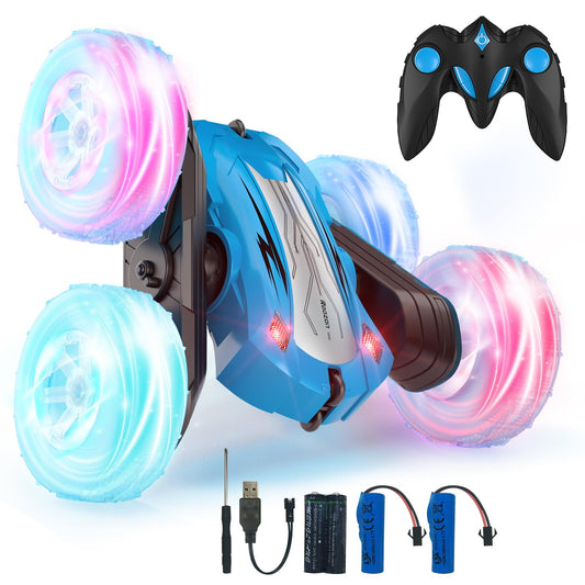 Rodzon Remote Control Car 3 4 5 6 7 8 9 Years Old Games LED Flashing RC Car Toy Boys Christmas Birthday Gifts Kids Toy 360° Flip Car Indoor Outdoor Outside Sand Beach Garden (Blue)