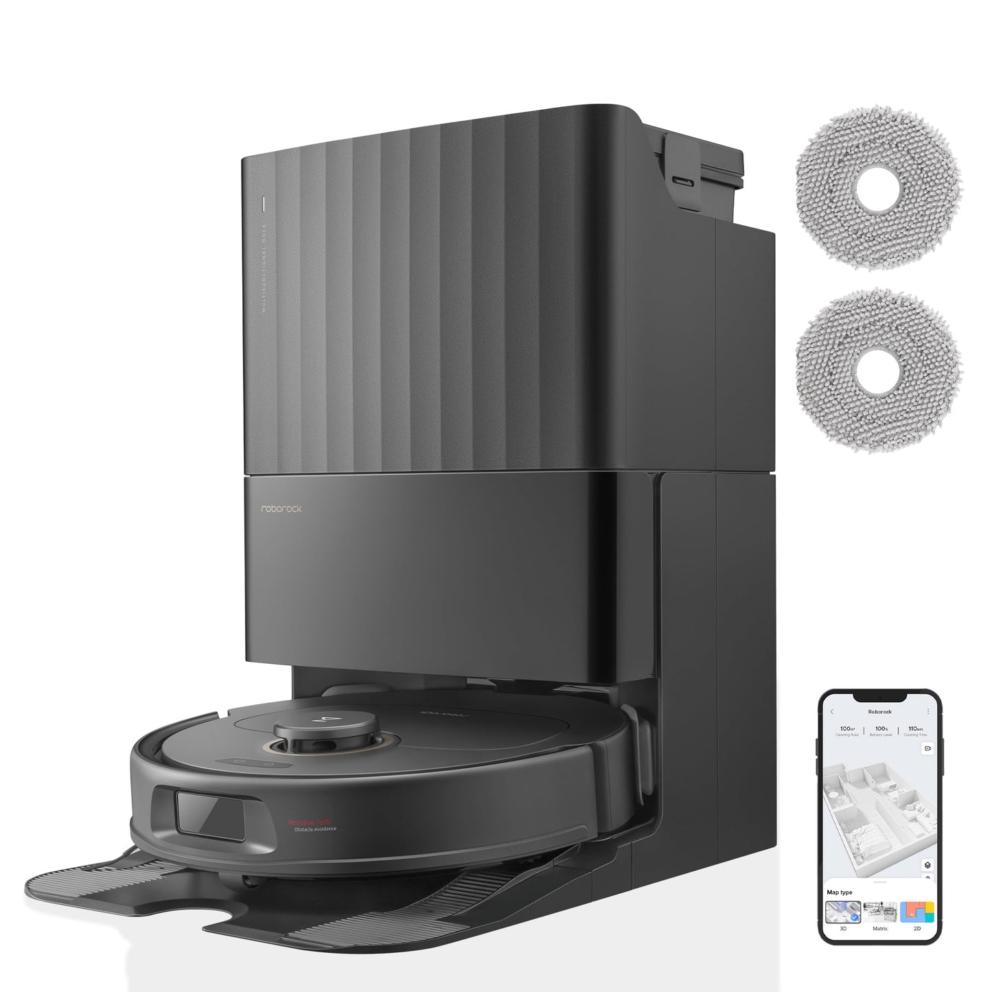 roborock Qrevo Pro Set robot vacuum with mopping function & lift-off mop, 7000Pa suction, FlexiArm Design™ edge cleaning, 60°C hot water mop wash, includes 2 extra mops, robot vacuum set (Black)